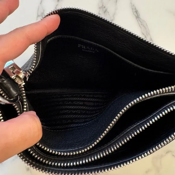 Prada Vitello Leather Double Zip Crossbody Bag, Black, Silver Hardware - Picture 10 of 15